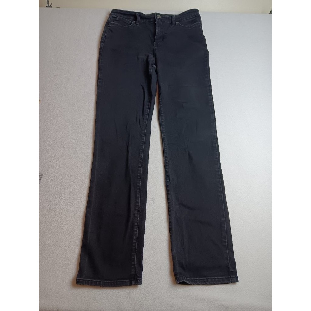 St Johns Bay Straight Leg Jeans Womens 12 Tall Black Stretch Denim High Rise